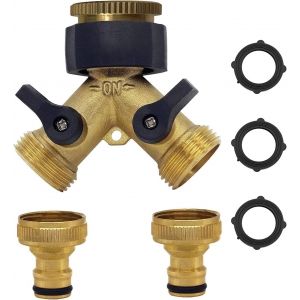 TIANYI-Robinet Double Machine a Laver, 2-Voies Y-Distributeur, Adaptateur Tuyau Arrosage en Laiton de 3/4""&1/2"", Raccord en Y avec 2 Répartiteur de Tuyau pour Connexion de 2 Appareils - Neuf