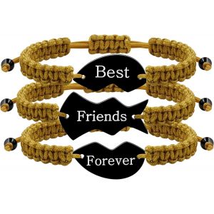 Kal-Ensemble De 3 Bracelets Meilleure Amie Pour Toujours - Charms Coeur Puzzle Tress&eacute;s, Bijoux D'amiti&eacute; Correspondants Grav&eacute;s Pour Bffs Hommes Femmes - Neuf