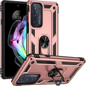 Kal-Best St Coque Pour Motorola Moto Edge 20 + Protecteur D'écran, Etui Antichoc Militaire Tough Armor Heavy Duty Shock Proof Protective Housse Avec Anneau Support,Roseor - Neuf