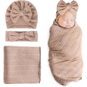 Tianyi-Couverture De Réception Pour Nouveau-Né Et Enfant Chaud Pour Fille Avec Bonnet Et Bandeau À N?uds Assortis - Neuf