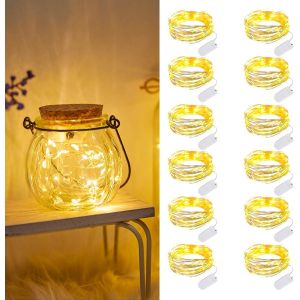 TRAHOO-Lot de 12 Guirlande Lumineuse &agrave; piles, 2m 20 LEDs Guirlandes Lumineuses, Mini Guirlande LED &agrave; Pile &eacute;tanche pour Bouteille, Mariage, F&ecirc;te, No&euml;l - Neuf