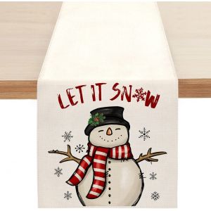 No&euml;l Nappe - Bonhomme De Neige, 33x180 Cm, De Forme Rectangulaire, Nappe Machine Nappe Anti-Tache Nappe Nappe De No&euml;l Pour Les Pique-Niques, Les F&ecirc;tes De No&euml;l, D&eacute;corations De Table - Neuf
