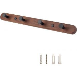 Porte Manteau Mural Bois et Noir Alliage d'aluminium Pat&egrave;re Murale 40cm Porte Manteau Salle de Bain avec 4 Crochets - Neuf