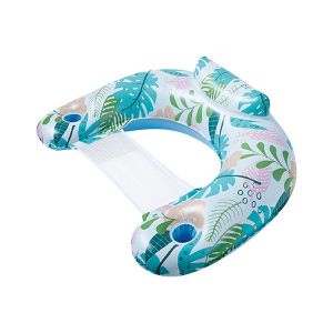 Fauteuil gonflable flottant avec appui-t&ecirc;te et motif de feuilles tropicales pour la d&eacute;tente et les loisirs - Neuf