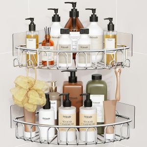 Adh&eacute;sif &Eacute;tag&egrave;re d'angle Serviteurs de Douche Salle-de-Bains Triangulaire pour Rangement Acier Inoxydable sans Percer - Lot De 2 - Neuf