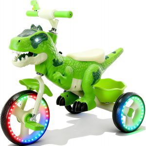Subzonal-Tricycle Dinausore, Tricycle Enfant Avec Klaxon En Forme De Dinosaure Et Panier De Rangement, Dinosaure Velo Avec Musique Et Lumi&egrave;res, Velo Enfant 2, 3, 4, 5, 6 Ans - Vert - Neuf