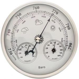 SUBZONAL-Station m&eacute;t&eacute;o 3 en 1 thermom&egrave;tre, hygrom&egrave;tre, barom&egrave;tre 130 mm en aluminium, instrument m&eacute;t&eacute;orologique, mesure de la temp&eacute;rature, de l'humidit&eacute;, de la pression atmosph&eacute;rique, outil de - Neuf