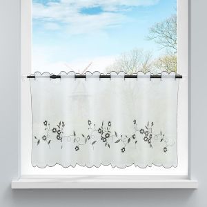 1 Pièce Rideaux Brise Bise Voilage Transparent Brodé Fleurs Passe Tringle Décoration De Cuisine Bureau Baie Vitrée Naturel Simple Gris H/L 30/120cm - Neuf
