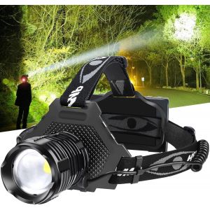 Lampe Frontale Led Rechargeable, 30 W, Super Lumineuse, 1000 Lumens Avec 6 Modes, Zoomable, Étanche Ipx6 Pour Randonnée, Camping, Course À Pied, Pêche, Chasse - Neuf