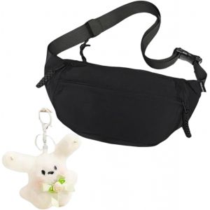 RFCBC-Sac à Bandoulière, Pendentif de Poupée, Banane en Tissu Oxford, Petit Sac Croisé, Poitrine, Banane de Sport Homme et Femme, Adapté aux Voyages en Plein Air, Course à Pied, l'Ecole (black) - Neuf