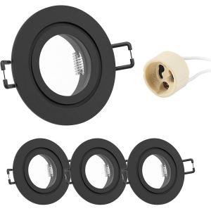 Doughelec 4x Spot Encastrable Gu10 Aluminium, Ip65 Noir Support Spot Encastrable Cadre De Montage Avec Douille Gu10, Rond Spot De Plafond 68mm Imperméable Extra Plat Pour Led Salle De Bain, 230v - Neuf