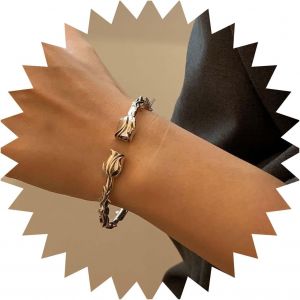 Kalsw-Bracelet Jonc Avec Fleur De Rose En Argent Vintage Avec Breloque En Forme De Rose,Manchette Ouverte,Bracelet Porte-Bonheur Avec Fleur De Rose,Cha&icirc;ne De Main Boh&egrave;me Pour Femmes Et Filles - Neuf