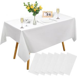 Nappes Jetables Blanche 6PCS,137 x 274 cm Nappes Jetables Imperméable en PEVE Rectangulaires Nappe Blanche Couverture de Table de fête pour Pique-Nique Barbecue,Mariages,Nappes Jetables Blanches - Neuf