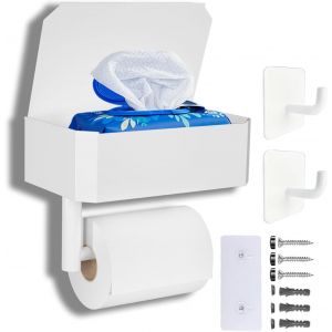 Porte Papier Toilette, Support Papier Toilette, Derouleur Papier Wc, Derouleur Papier Toilette Murale, Porte Papier Toilette Sans Percage (Blanc) - Neuf