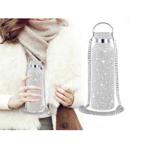 Bouteille D'eau Isotherme En Acier Inoxydable Orn&eacute;e De Strass, 500 Ml, Argent - Neuf