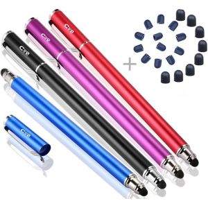 Stylet pour Tablette 2 en 1 Universel Stylo + 20 Embouts de Rechange pour Ecran Tactile, iPad, iPhone, iPod, Kindle, Galaxy - Noir/Bleu/Violet/Rouge - Neuf