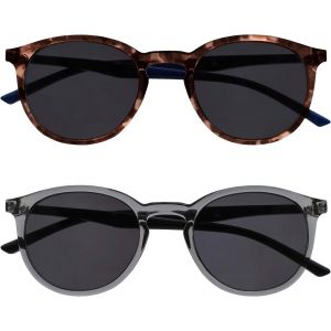 Lunettes De Lecture Pack De 2 Solaire Monture Ronde Et Mince Charnières À Ressort Verres Teintés Anti-Rayures Marron Gris Transparente Hommes Femmes Ss60-27 +2.00 - Neuf