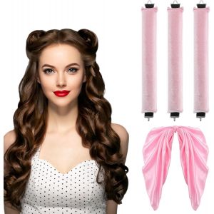 KAL-Pièces Bigoudis Cheveux, Boucleur Sans Chaleur Avec Foulard, Rouleaux Cheveux, Bigoudis Sans Chaleur De Sommeil Doux Overnight Pour Grandes Boucles Outils De Coiffure Bricolage (Rose) - Neuf