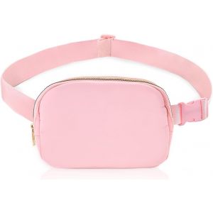 nzqaf-Sac Banana Homme Femme, Sacoche Banane en Nylon Étanchéité Fanny Pack avec Sangles Réglables, Sacoche de Ceinture Sac Sacoche Banane avec 3 Poches en Filet pour Voyage, Randonnée (Rose) - Neuf