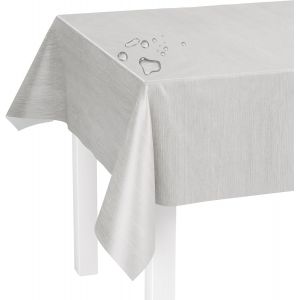 Sjzg-Nappe Lavable Au M&egrave;tre - 160 X 140 Cm (Bord Coup&eacute;) - Motif Lin Gris - Imperm&eacute;able - Id&eacute;ale Comme Nappe Ou Chemin De Table Pour Bancs De Bi&egrave;re - Neuf