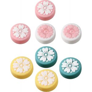8 Pi&egrave;ces Sakura Flower Pouce Poign&eacute;e Caps, Pouce Poign&eacute;es Analogique Stick Couverture Silicone Souple Bouton Joystick Cap Compatible Avec Nintendo Switch, Switch Lite - Neuf