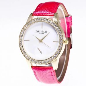 Zhoulianfa Trendy Teenage Girl Femmes Cristal Cuir Bracelet Quartz Anolog Montre-Bracelet - Neuf