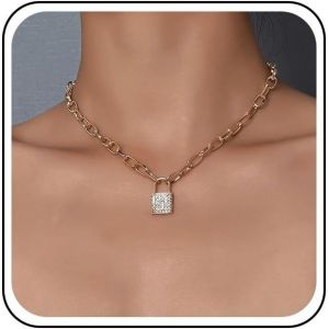 Kal-Collier À Cadenas Punk Chaîne Chunky Collier Ras Du Cou Or Collier À Cadenas Chaîne Bijoux Pour Femmes Et Filles Cadeaux - Neuf