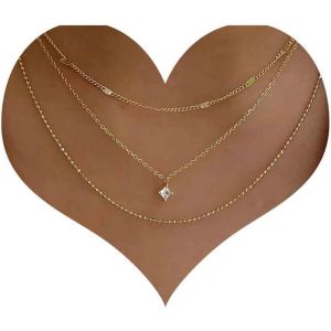 Kal-Collier De Boh&egrave;me Avec Pendentifs En Cristal Collier De Cz Carr&eacute; En Or Collier Ras Du Cou En Strass Collier De Cha&icirc;ne Multi-Couches Bijoux Pour Femmes Et Filles Cadeaux - Neuf