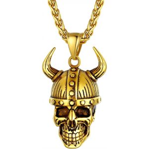 Eryi-Collier/Bracelet Homme Acier/Plaqué Or/Argent 925 Pendentif Tête De Mort Crâne Gotique Avec Chaîne En Métal/Corde Bijoux Punk Style Pour Femme Garçon - Personnalisable - Neuf