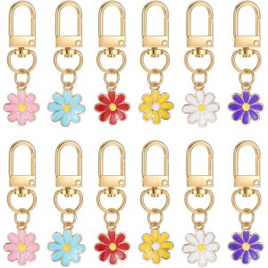 KAL-Lot De 12 Porte-Clés En Forme De Marguerite Émaillée - Esthétique - Porte-Clés De Voiture - Petit Sac À Main - Accessoires Pour Femme - Neuf