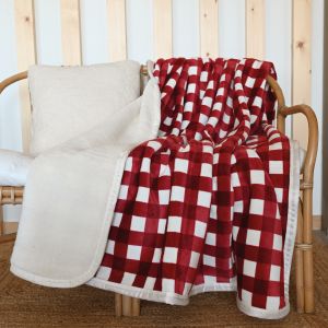 Jet&eacute; De Canap&eacute; Et Lit Motif Vichy En Polaire - Neuf