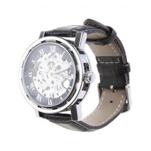 Classique Homme Cuir Noir Squelette Cadran M&eacute;canique Arm&eacute;e Montre-Bracelet Sport - Neuf