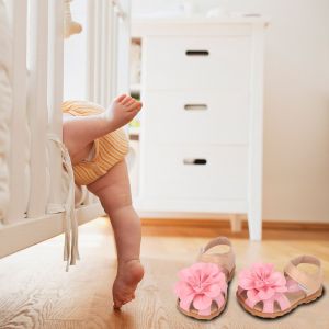 Chaussures d'ete pour bebe fille en forme de fleurs, semelles souples et confortables, sandales pour enfants, pre-marche (rose 22) - Neuf