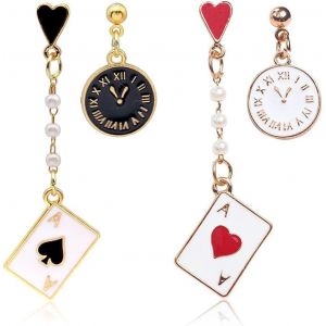 Kal-Paires Boucles D'oreilles Poker Pour Femmes Plaqué Or Cartes À Jouer Motif Boucles D'oreilles Charms Coeurs Aces Of Spades Boucles D'oreilles Boucles D'oreilles À La Mode Bijoux Cadeau - Neuf