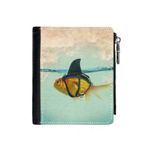 Portefeuille Déguisement brillant, poisson rouge une aileron de requin=33 Compact en Simili-Cuir Porte-Cartes Fermeture Éclair Homme Femme A - Neuf