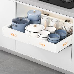 Tiroir Coulissant Cuisine Adhesif Extensible - Rangement Placard Sans Per&ccedil;age,Profondeur 41,5-55 Cm & Largeur 29-48 Cm,Organisateur Tiroir R&eacute;glable Pour &Eacute;tag&egrave;re Rangement Cuisine - Neuf