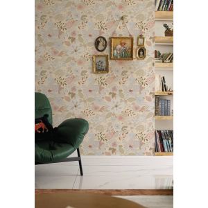 KALANKA-Papier Peint Adh&iquest;&iquest;sif Floral,44 x 500cm Papier Adhesif Fleurs Rose et Bleu Feuille Vert Papier Peint Autocollant Botanique Papier Peint Adhesif pour Meuble,Chambre,Salon,Salle de Bain,Toilette - Neuf