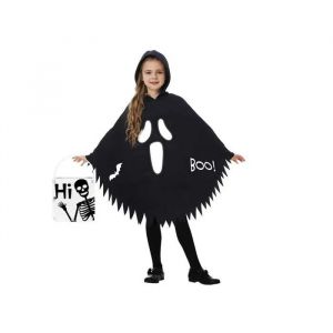 D&eacute;guisement Fant&ocirc;me Noir Halloween Enfant Taille M - Costume Cape Avec Capuche Fluorescente Brille Dans Le Noir - Polyester Noir - Neuf