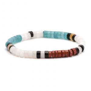 Bracelet Perles Heishi Jaspe Blanc Rouge Bleu - Neuf