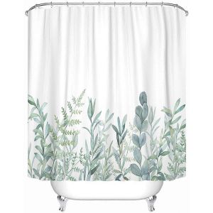 Rideau de douche en tissu avec crochet eucalyptus vert aquarelle fleur motif plante art bordure - Neuf