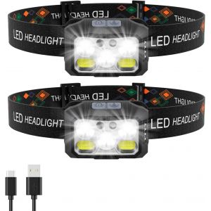 Jexnovashop-Lot De 2 Lampe Frontale,Lampe Frontale Rechargeable Avec 6 Modes D'&eacute;clairage,&Eacute;tanches,Angle R&eacute;glable, Frontale &Agrave; Led &Agrave; Induction Pour Le Jogging, La Randonn&eacute;e, Le Camping, Le V&eacute;lo - Neuf