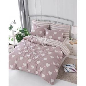 Parure De Lit - 1 Housse De Couette 220 X 240 Cm + 2 Taies D'oreiller 60 X 60 Cm - 65% Coton, 35% Polyester - Rose - Neuf