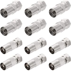 Adaptateur d'Antenne, 12 Pcs Sat Adaptateurs d'antenne C&acirc;ble pour Satellite TV lecteurs DVD, Adaptateur d'Antenne de la Prise F est Fait d'alliage de Zinc Anti-oxydant(6 M&acirc;le et 6 Femelle, Argent) - Neuf