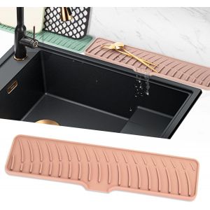 Eryi-Tapis Égouttoir Étroits, Tapis De Robinet En Silicone, Tampon De Sechage Evier, Tapis De Protection De Drainage, Tampon Egouttoir Vaisselle Pour Cuisine, Salle De Bain (Rose, 42 Cm) - Neuf