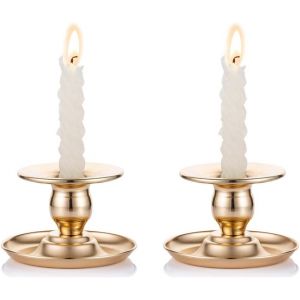 Bougeoir En Laiton Doré De 2 Pièces En Métal Chamberstick Convient Aux Chandelles, Chandeliers, Bougies Chauffe-Plats Et Bougies Pilier - Pour Présentoir De Fenêtre Et Manteau - Neuf