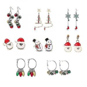 9 Paires De Boucles D'oreilles De Noël Boucles D'oreilles Femmes Boucles D'oreilles Flocon De Neige D'arbre De Fille - Neuf