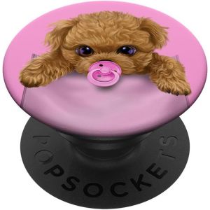 KAL-Caniche Marron Dans Une Poche Avec Tétine Popsockets Popgrip Adhésif - Neuf