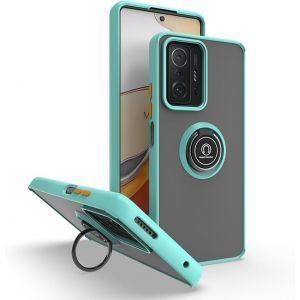 KAL-Coque Pour Xiaomi 11T Pro 5G/Xiaomi 11T 5G, Très Mince Antichoc Housse Avec Support De Bague Magnétique Voiture, Prime Pc Et Souple Tpu Élégant Givré Étui.(Bleu Ciel) - Neuf