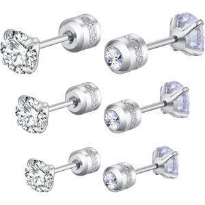Kal-3-5 Paires Boucles D'oreilles Argent Noires Or,Hypoallergénique Boucles D'oreilles Femme Homme,Boucle D'oreille Acier Inoxydable,Boucles D'oreilles En Zirconium - Neuf