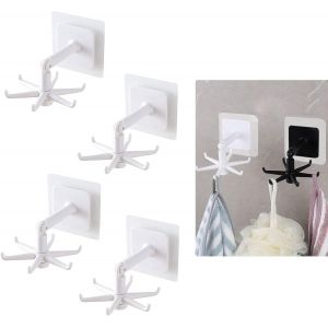 Lot De 4 Crochets Rotatifs &Agrave; 360 &deg; Sans Per&ccedil;age,Crochet Vertical &Agrave; 180 &deg; Pour Le Rangement Des &Eacute;tag&egrave;res De Cuisine Et De Salle De Bain &Agrave; La Maison (Blanc) - Neuf